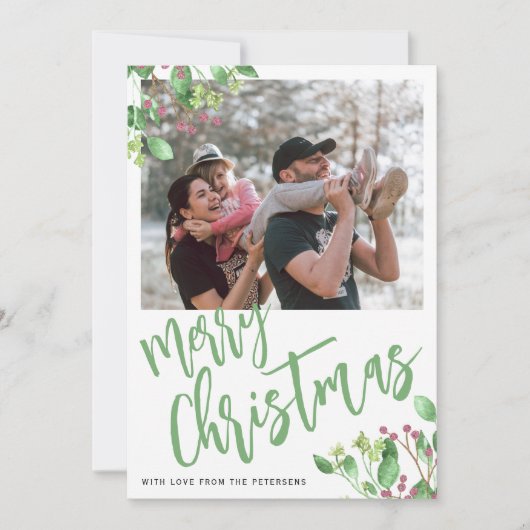 メリークリスマスの緑の写真 シーズンカード (正面)