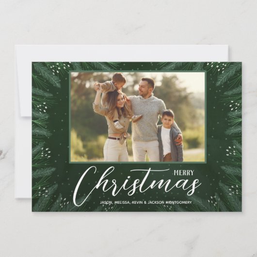メリークリスマスの緑の写真 シーズンカード (正面)