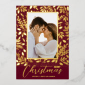 メリークリスマスの緑の写真 箔シーズンカード (正面)