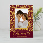 メリークリスマスの緑の写真 箔シーズンカード (立ち正面)