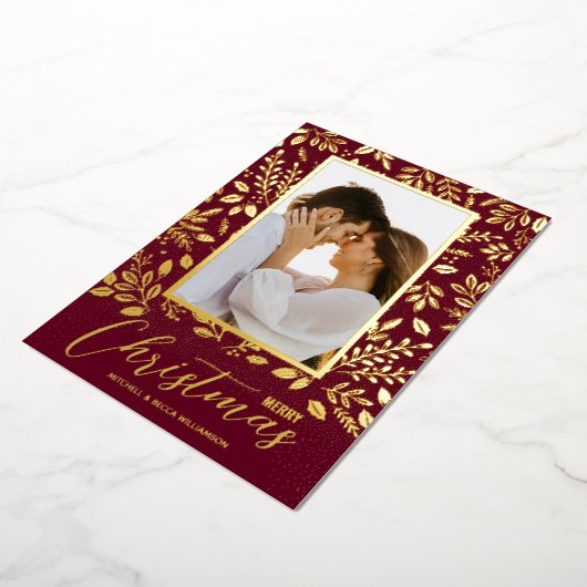 メリークリスマスの緑の写真 箔シーズンカード (回転した状態)