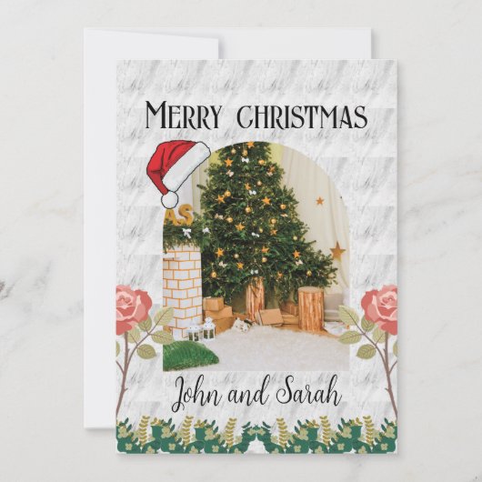 メリークリスマスの緑の葉のアーチの写真モダン シーズンカード (正面)