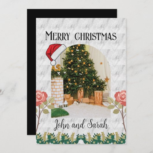 メリークリスマスの緑の葉のアーチの写真モダン シーズンカード (正面/裏面)