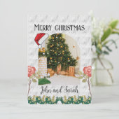 メリークリスマスの緑の葉のアーチの写真モダン シーズンカード (スタンド正面)