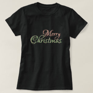メリークリスマスの緑の赤い金ゴールドの文字 Tシャツ