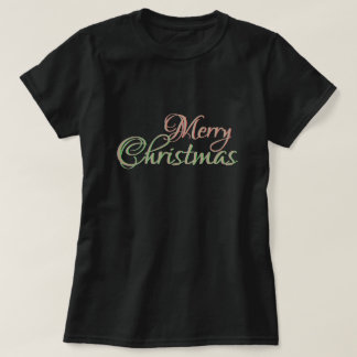 メリークリスマスの緑の赤い金ゴールドの文字 Tシャツ