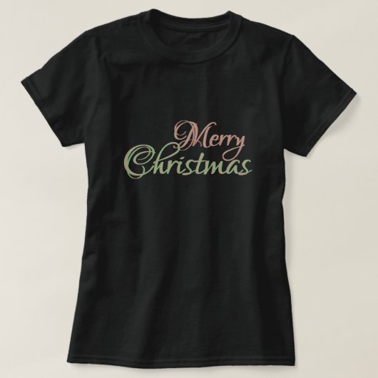 メリークリスマスの緑の赤い金ゴールドの文字 Tシャツ (デザイン正面)