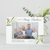 メリークリスマスの緑の金ゴールドモダンのフォトカード (スタンド正面)