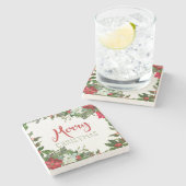 メリークリスマスの緑 ストーンコースター (横)