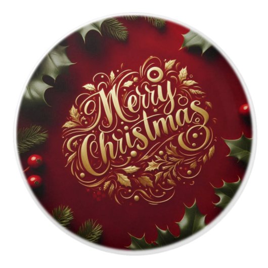 メリークリスマスの緑 セラミックノブ (正面)