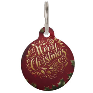 メリークリスマスの緑 ペット ネームタグ
