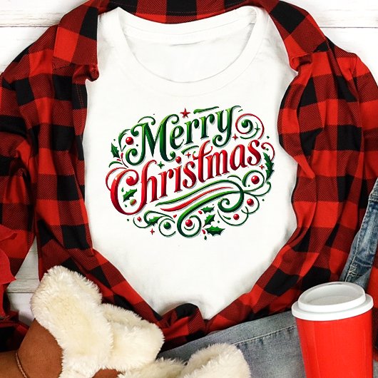 メリークリスマスの華やかなタイポグラフィ トライブレンドＴシャツ