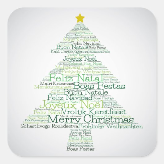 メリークリスマスの言葉で作られたクリスマスツリー スクエアシール (正面)