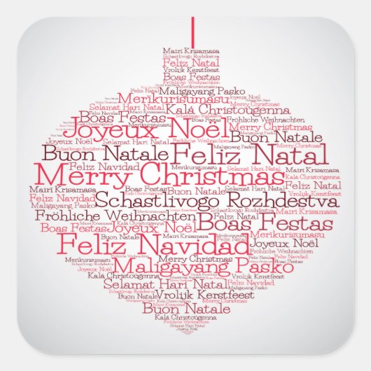 メリークリスマスの言葉で作られたバウブル スクエアシール (正面)