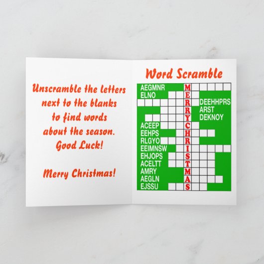 メリークリスマスの言葉のスクランブル シーズンカード (内部)