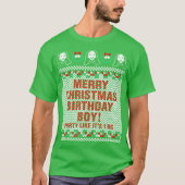 メリークリスマスの誕生日の男の子のイエス・キリストの醜いセーター Tシャツ (正面)