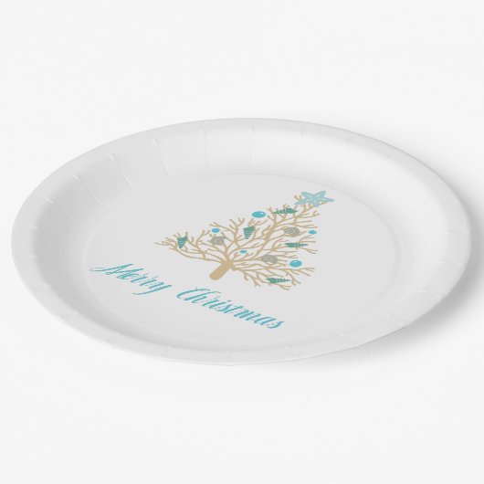 メリークリスマスの貝殻のクリスマスツリー ペーパープレート (アングル)