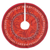 メリークリスマスの赤いデザインパターン ブラッシュドポリエステルツリースカート (正面)