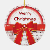 メリークリスマスの赤いリボンのノートのオーナメント セラミックオーナメント (裏面)