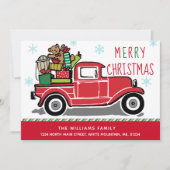 メリークリスマスの赤いヴィンテージのトラックの休日移動 案内状 (正面)
