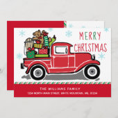 メリークリスマスの赤いヴィンテージのトラックの休日移動 案内状 (正面/裏面)