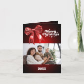 メリークリスマスの赤い弓の写真カード年レビュー シーズンカード (正面)