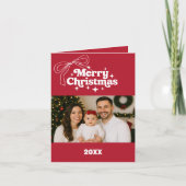 メリークリスマスの赤い弓の写真グリッド年レビュー シーズンカード (正面)