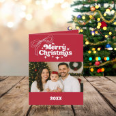 メリークリスマスの赤い弓の写真グリッド年レビュー シーズンカード