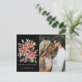 メリークリスマスの赤い水彩画のバラの写真 シーズンポストカード (スタンド正面)