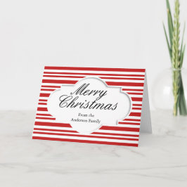 メリークリスマスの赤い白のストライプPersonlized シーズンカード