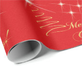 メリークリスマスの赤い金ゴールドの星明かりのギフト ラッピングペーパー (ロールコーナー)