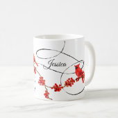 メリークリスマスの赤い(鳥)ショウジョウコウカンチョウのモノグラムのな休日 コーヒーマグカップ (正面右)