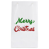 メリークリスマスの赤と緑のスクリプト スモールペーパーバッグ (正面)