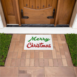 メリークリスマスの赤と緑のスクリプト ドアマット