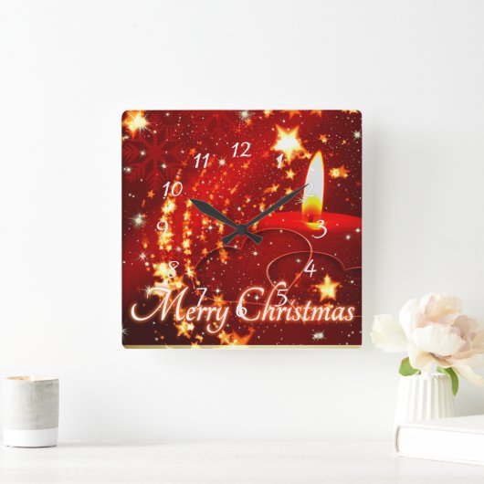メリークリスマスの赤の蝋燭 スクエア壁時計 (ホーム)