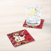 メリークリスマスの赤の雪だるま スクエアペーパーコースター (インサイチュ)