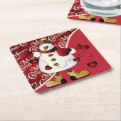 メリークリスマスの赤の雪だるま スクエアペーパーコースター (アングル)