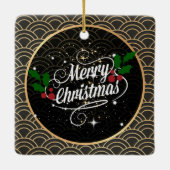 メリークリスマスの輝きとグリッター セラミックオーナメント (裏面)