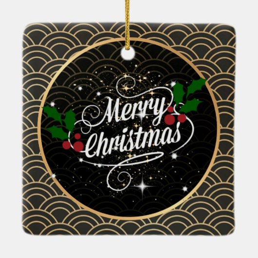 メリークリスマスの輝きとグリッター セラミックオーナメント (裏面)