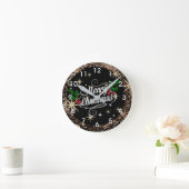 メリークリスマスの輝きとグリッター ラウンド壁時計 (ホーム)
