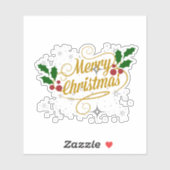 メリークリスマスの輝きと輝きの金ゴールド文字 シール (シート)