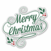 メリークリスマスの輝きと輝く緑の文字 シール (正面)
