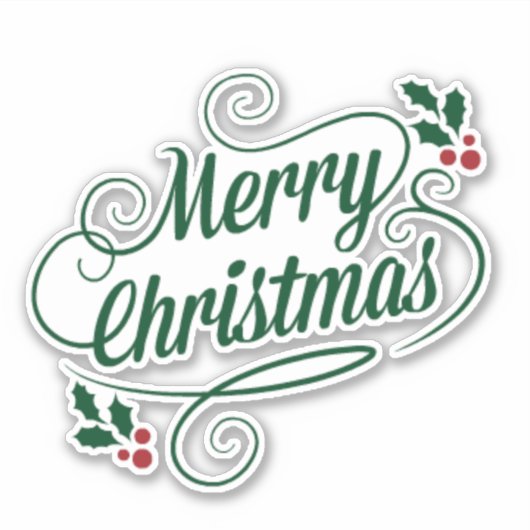 メリークリスマスの輝きと輝く緑の文字 シール (正面)