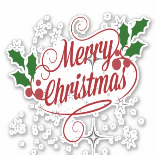メリークリスマスの輝きと輝く赤文字 シール (正面)