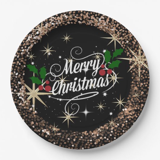 メリークリスマスの輝き、グリッター、輝き ペーパープレート (正面)