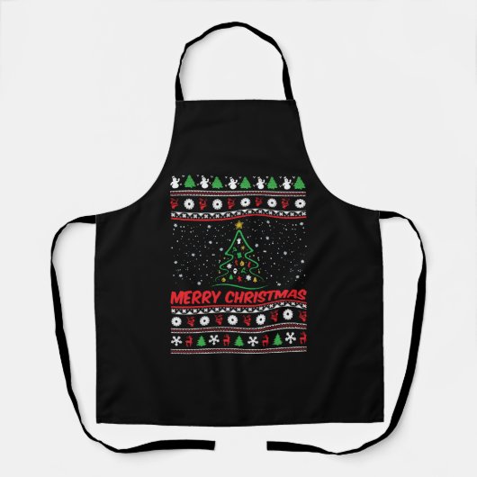 メリークリスマスの醜いクリスマスセーター エプロン (正面)