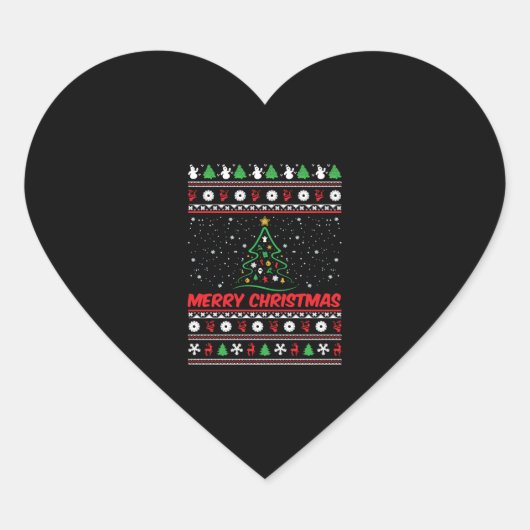 メリークリスマスの醜いクリスマスセーター ハートシール (正面)
