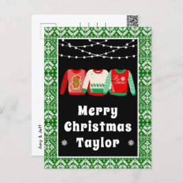 メリークリスマスの醜いセーター名前と緑 シーズンポストカード