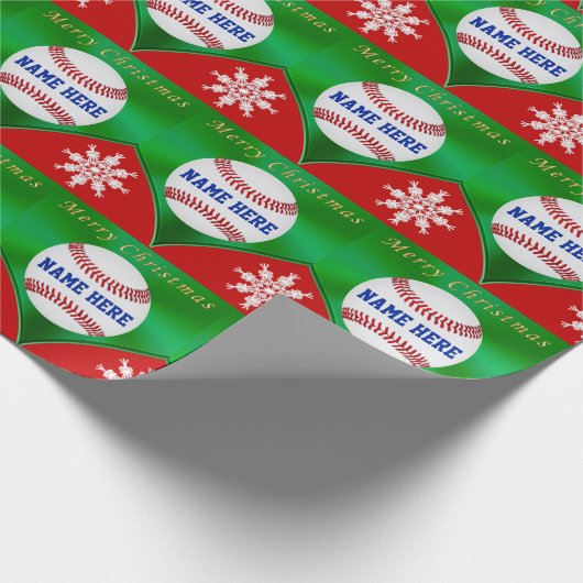 メリークリスマスの野球の包装紙、あなたの名前 ラッピングペーパー (角)