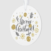 メリークリスマスの金ゴールドおよび黒いオーナメント オーナメント (正面)